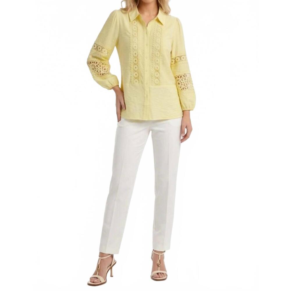 NEW HESTER & ORCHARD crochet lace collared blouse in butter yellow